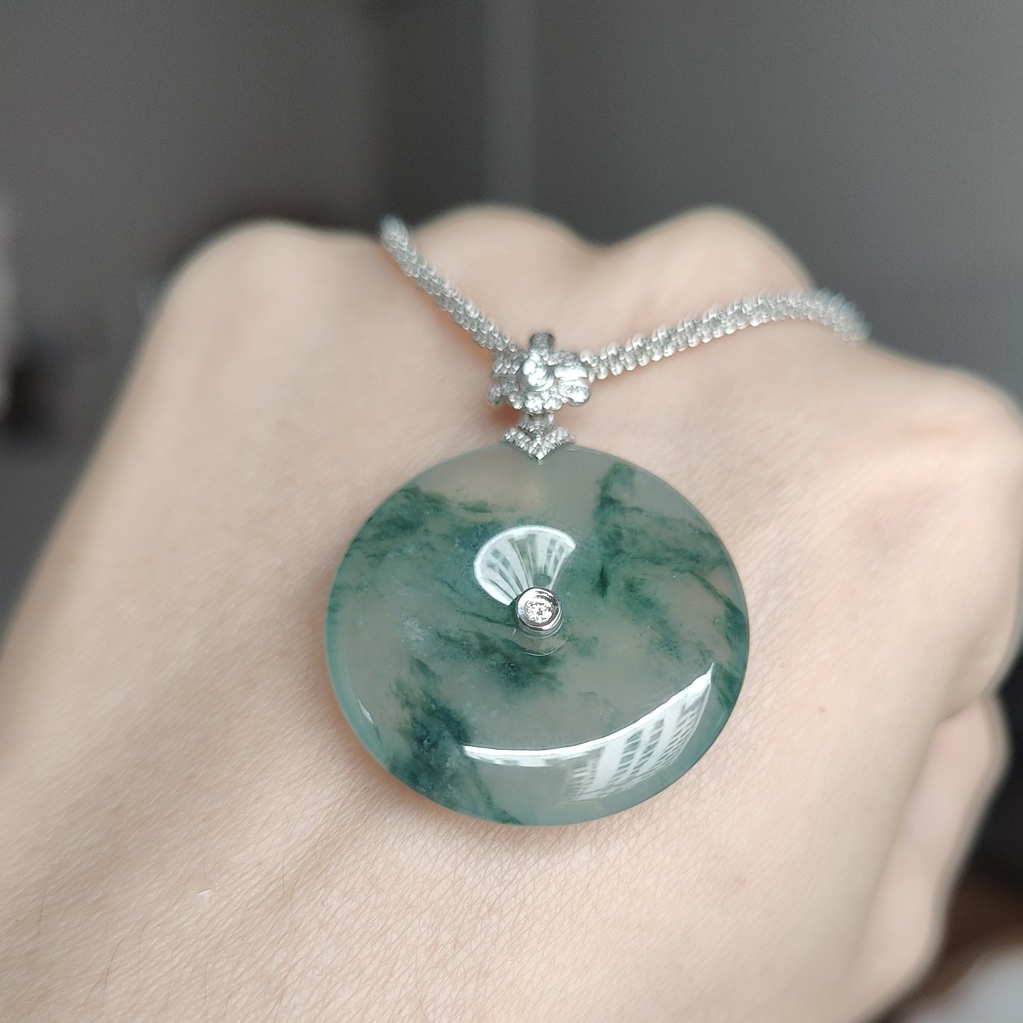 Type A Burmese Jade Jadeite Ping An Kou Donut 18k Gold & Diamonds