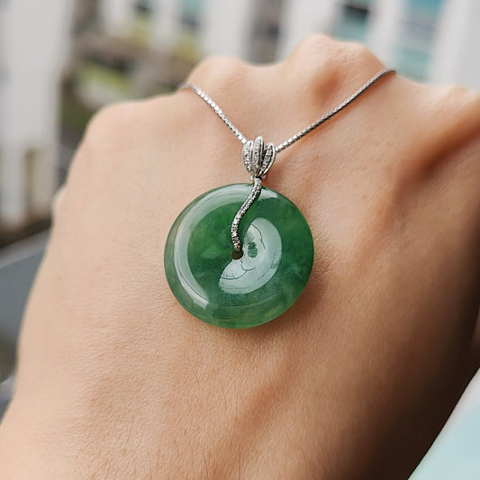 Type A Burmese Jade Jadeite Ping An Kou Donut 18k Gold & Diamonds